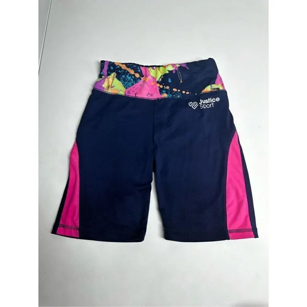 Justice Girls Shorts Logo Printed Navy Blue Pink Size M (10)